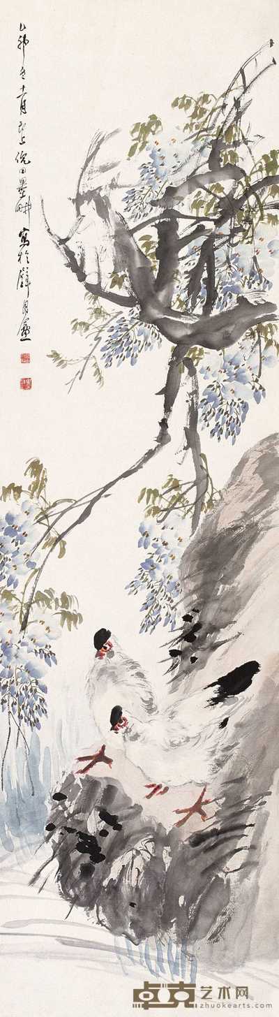 倪墨畊 1915年作 花鸟图 立轴 144×39.5cm